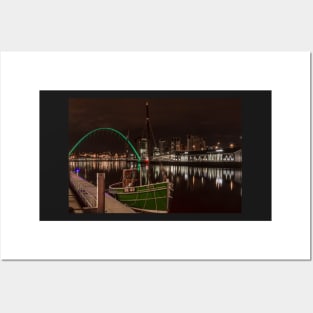 Litlle green boat on the Tyne river Posters and Art